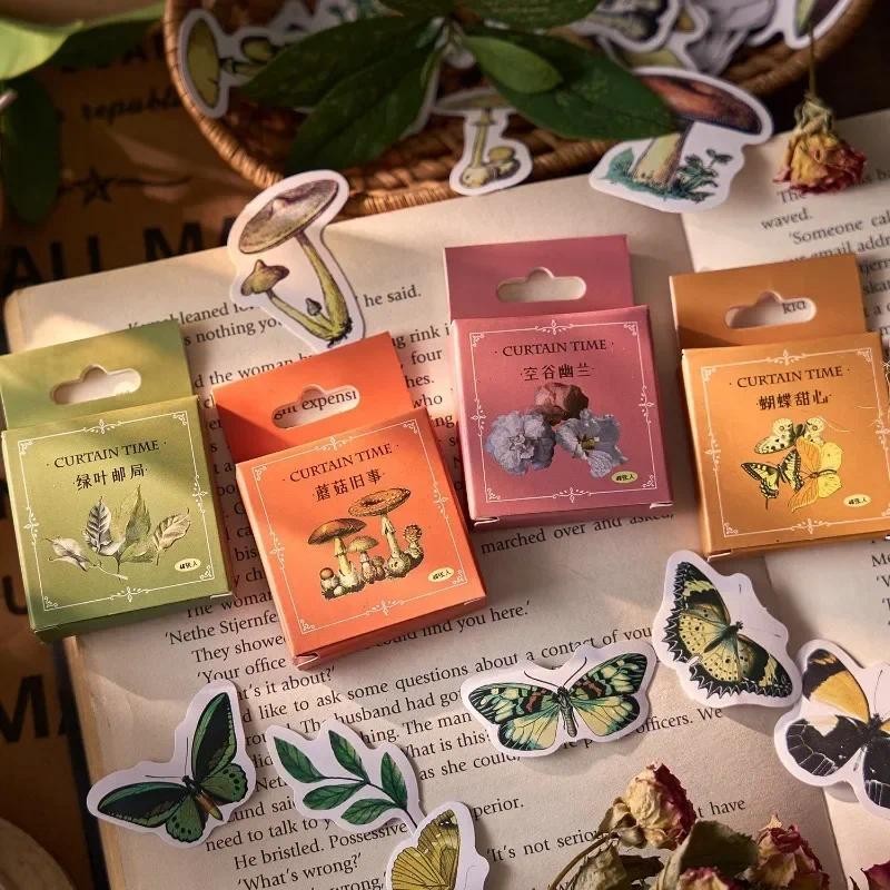 

46piece/box Retro Classic Scrapbook Journal Sticker Mushroom Floral Leaf Butterfly Stationery Sticker DIY decor Luggage Sticker