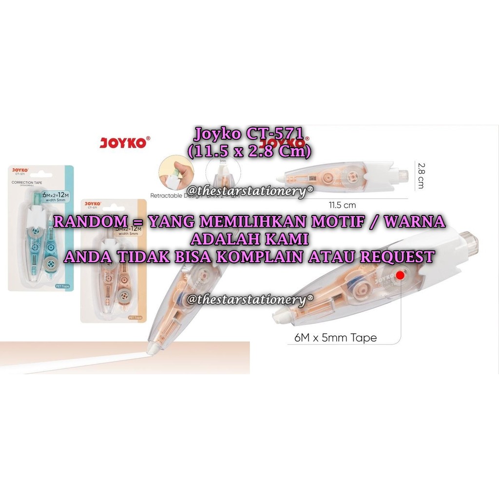

(1 Biji) GROSIR Correction Tape JOYKO CT-571 (12Mx5mm) / Pita Koreksi Joyko CT-571 (1 Biji)