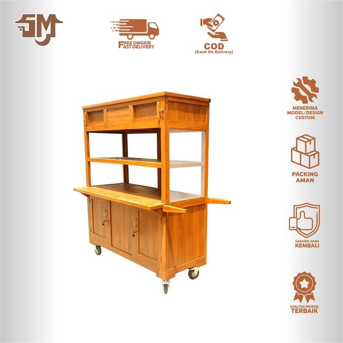 Gerobak Jualan/Grobak Nasi Padang/Gerobak Kayu Kekinian - Kayu Mahoni