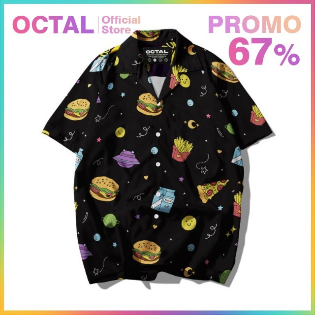 OCTAL - Kemeja Motif Pattern Pantai Printing Kasual Pria - Wanita KMP-0057
