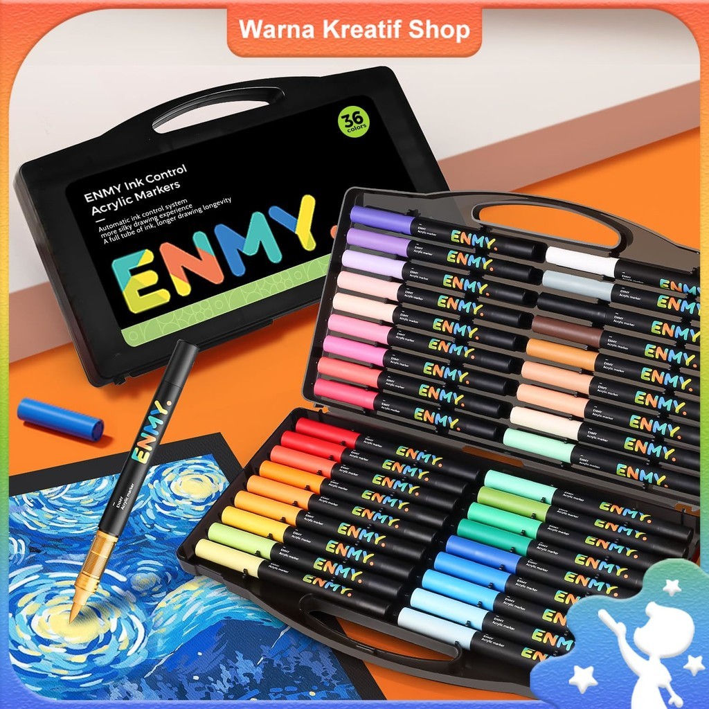 

KAYDEN STORE 【Warna Kreatif】ENMY 48 Warna Marker Cair Akrilik Langsung, Marker Cat Air Akrilik, Marker Katun untuk Tekstil, Kanvas, Batu, Kaca, Kayu, Kertas, DIY, Marker Cat untuk Bahan Baku Kerajinan Tangan DIY