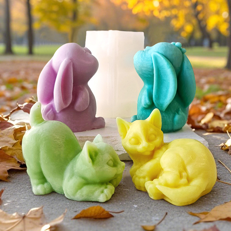 

DIY Cartoon Animal Kitten Rabbit Bear Silicone Mold Handmade Aroma Candle Plaster Ornament Mould Soap Epoxy Resin Gypsum Molds