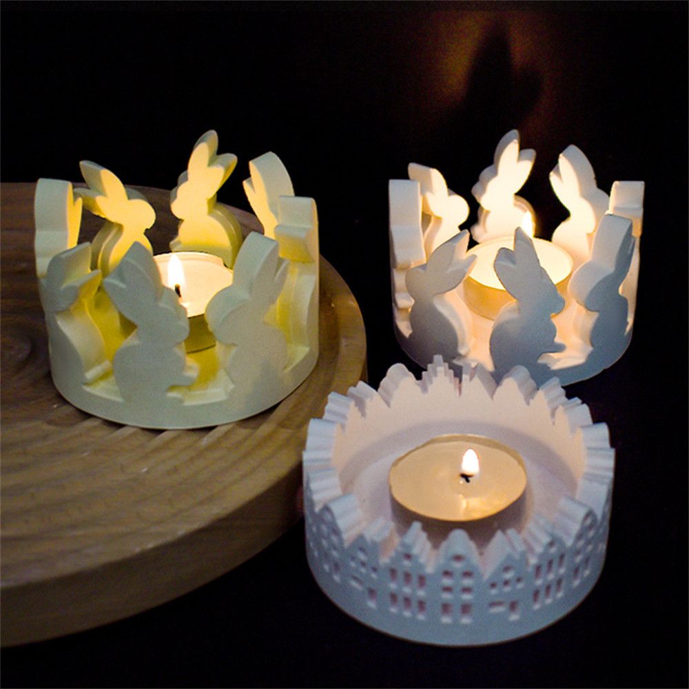 

Easter Hollow Out Rabbit Silicone Molds DIY Tealight Candle Cup Holder Gypsum Plaster Cement Concrete Mould House Ornament Mold