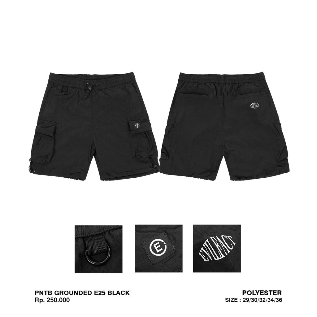 CELANA PENDEK BOARD SHORT PANTS CASUAL PARASUT PRIA HITAM ORIGINAL EVIL ARMY | GROUNDED E25 BLK