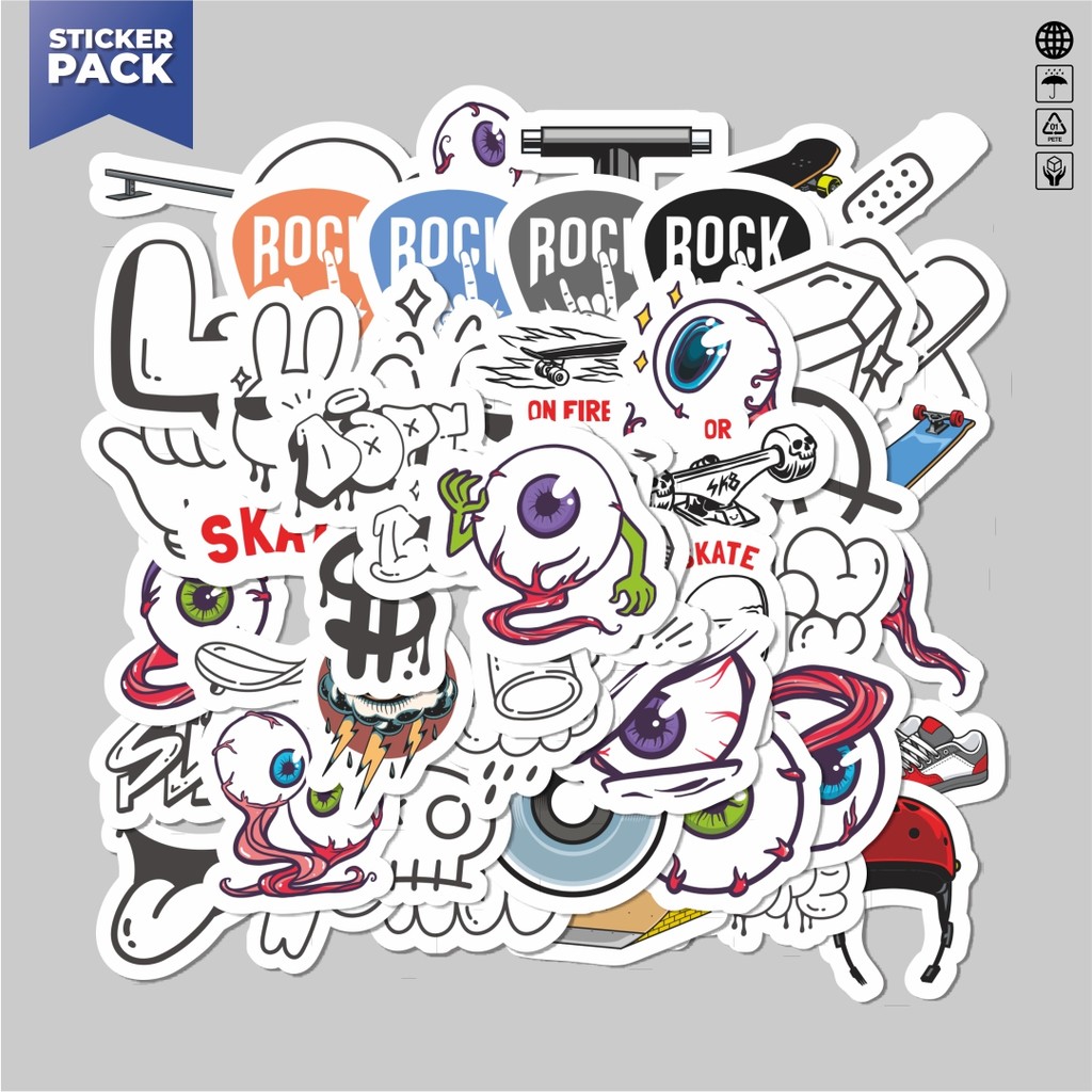 

[100PCS]Stiker Pack Stiker Random Aesthetic Vinyl Anti Air Dekorasi Sticker Laptop Buku Journal Koper Helm Casing HP Gitar Helm Skateboard