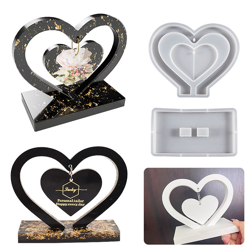 

Love Heart Shaped Photo Frame Silicone Mold DIYCrystal Love Ornament Mold With Base Epoxy Resin Casting Crafts Home Decoration