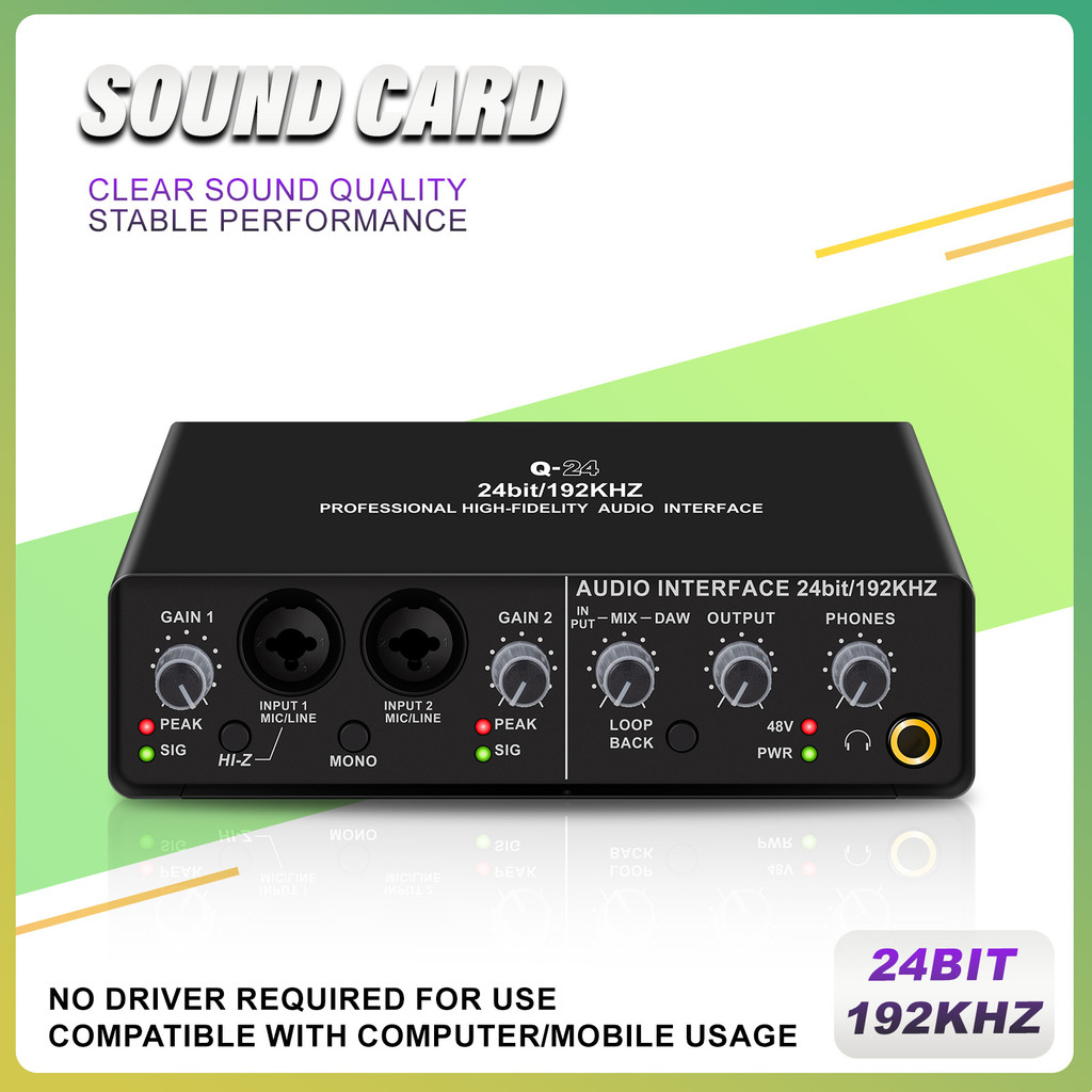 Q24 Mikrofon Profesional Kartu Suara Eksternal Komputer USB Rekaman Gratis Studio Mikrofon Live Reco