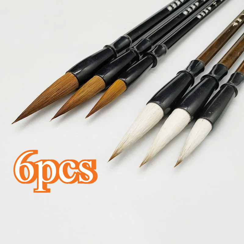 

6 Pcs Kuas Kaligrafi Cina Bulu Hewan Premium untuk Seni Menulis