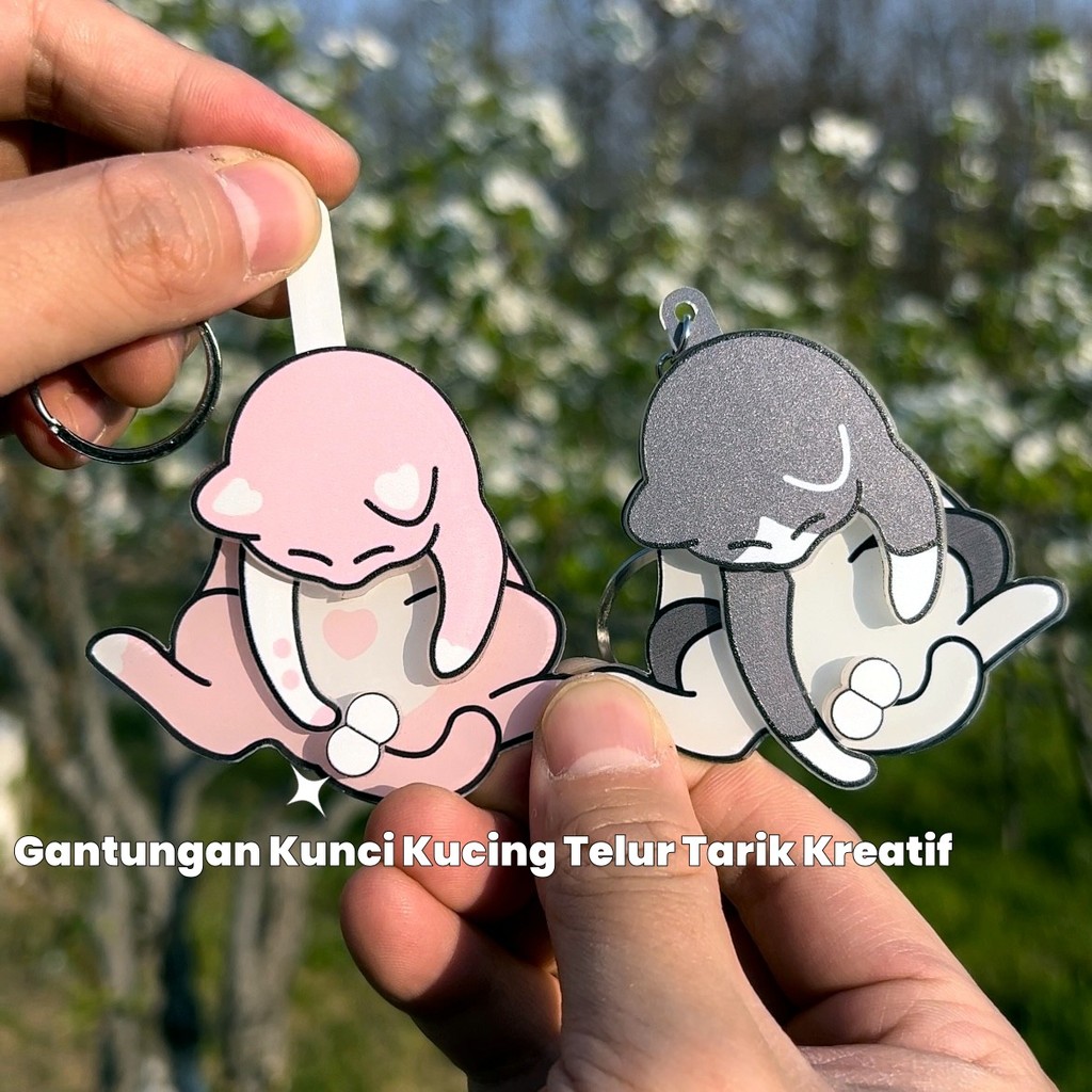 Gantungan Kunci Kucing Telur Tarik Kreatif Gantungan/Gantungan Lucu Menyenangkan/Barang Lucu/Gantung