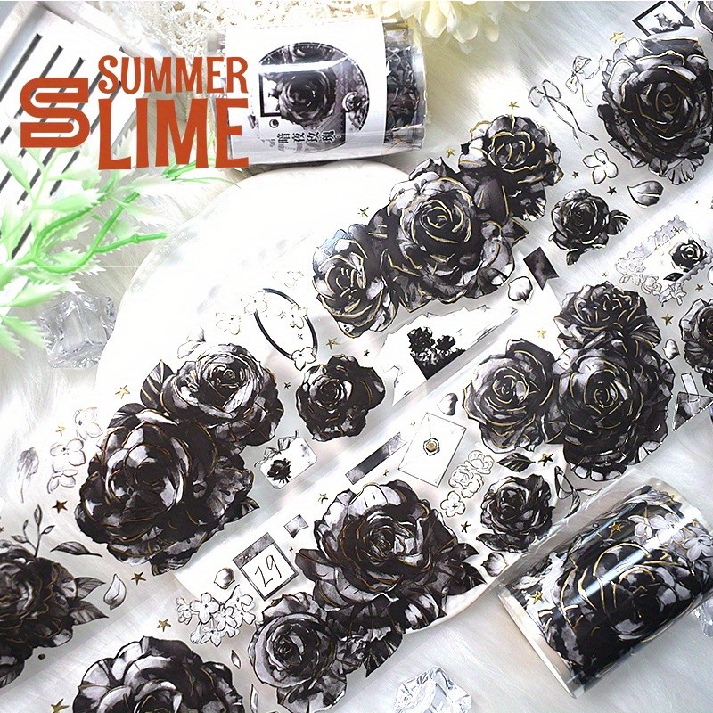 

2m Golden foil PET Washi Tape Dark Rose Transparent Roll Stickers Decorative Adhesive Tape For Scrapbooking Journal Stationery