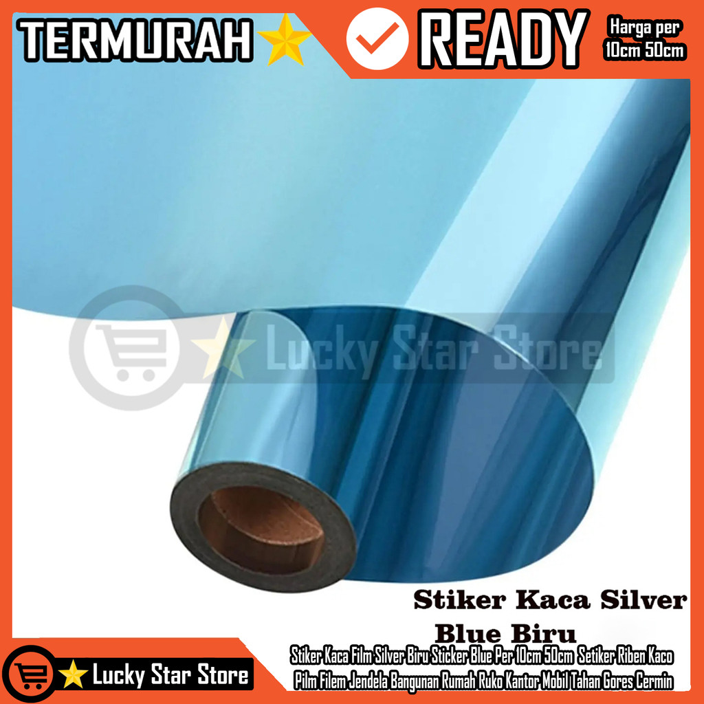 Stiker Kaca Film Silver Biru Sticker Blue Per 10cm 50cm  Setiker Riben Kaco Pilm Filem Jendela Bangu