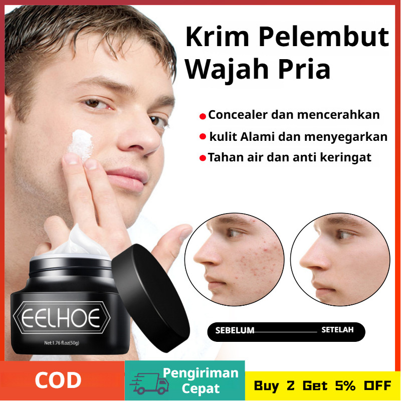 【Natural Look Tahan Lama】Krim BB Pria Menyamarkan Poros/Minyak/Wajah Kusam Krim Perawatan Wajah Prak