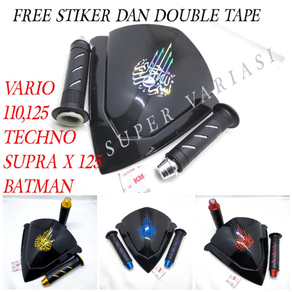 Visor Hitam Stiker Bismillah Vario 125 Old lama supra x 125 vario 125 Old Techno+Handgrip Sisik+ Jal