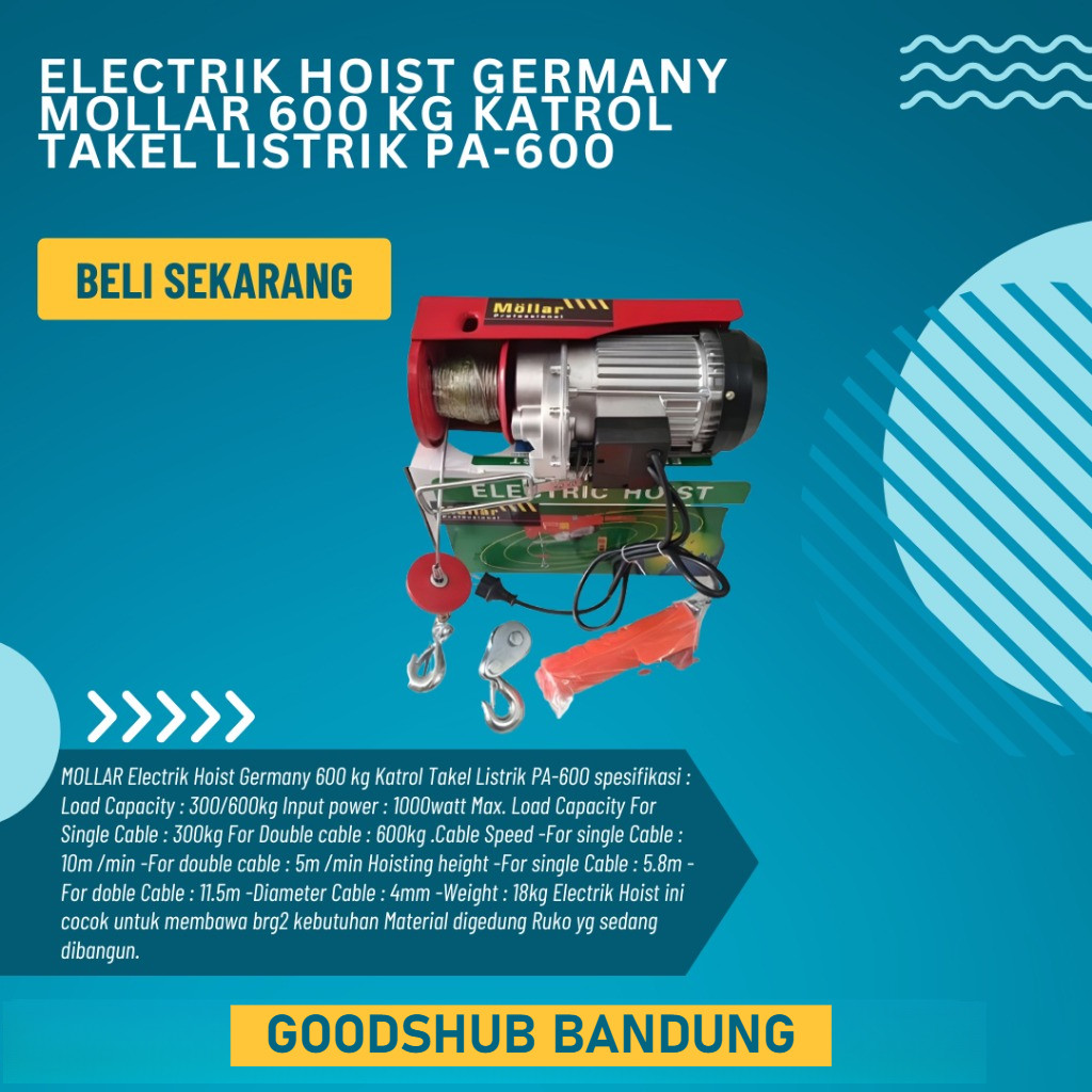 Electrik Hoist Germany MOLLAR 600 kg Katrol Takel Listrik PA-600