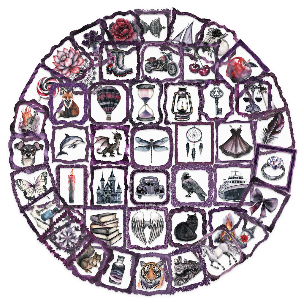 

50PCS Dark Frame Cool Gothic Stickers Aesthetic PET Transparent Decal Graffiti DIY Phone Suitcase Luggage Wall Sticker