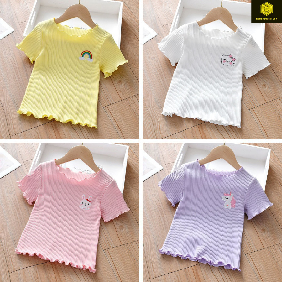 BOBOHO - ATASAN KAOS ANAK PEREMPUAN LENGAN PENDEK  / KAOS ANAK GAYA MODIS BAHAN POLYESTER