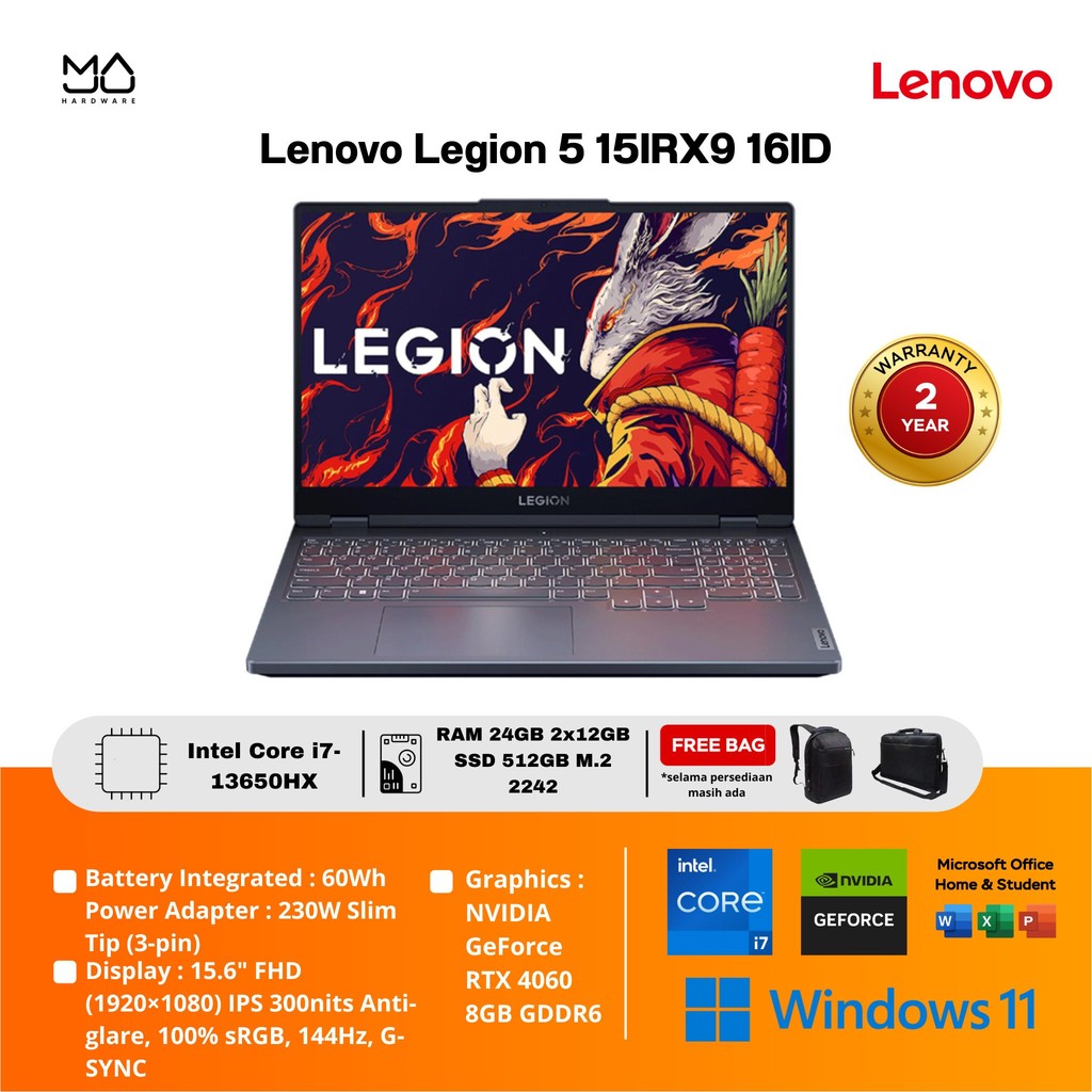 Laptop Lenovo Legion 5 15IRX9 Intel i7-13650HX 24GB SSD 512GB RTX4060