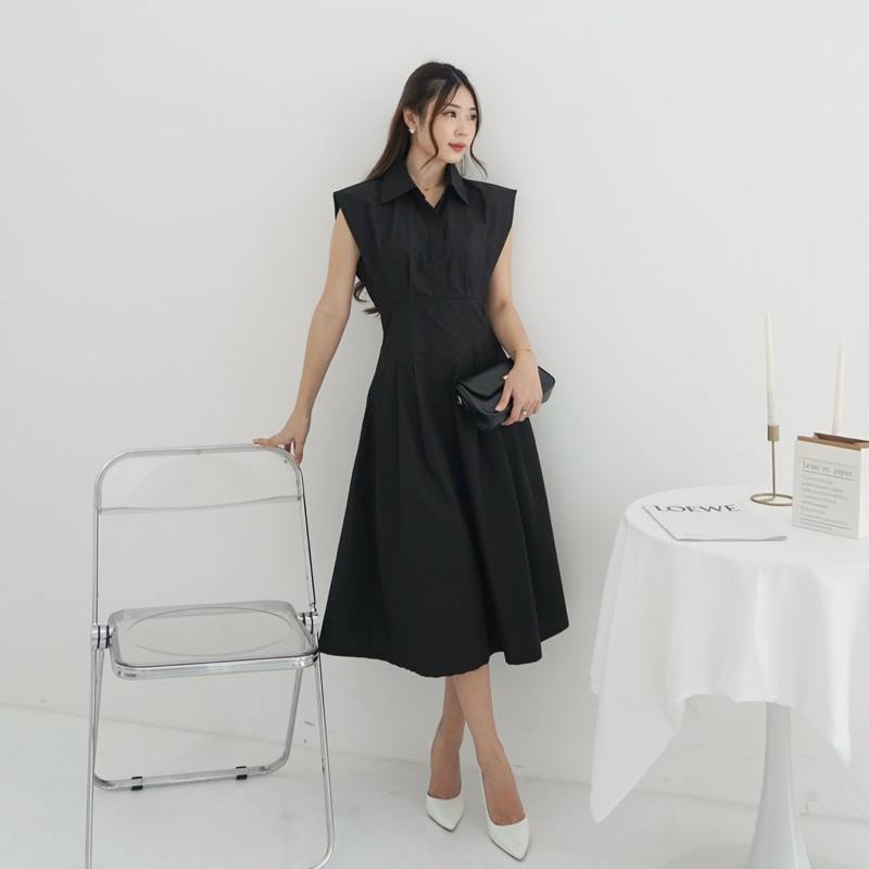RC020 | Melodi Midi Dress Rayon Twill Wanita Dress Vintage Korean Style| Midi Dress Rayon Twil| Dres