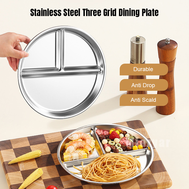 Piring 3 Sekat Stainless Steel Piring Makan Anak Fast Food Murah Tempat Makan Stainless Mia