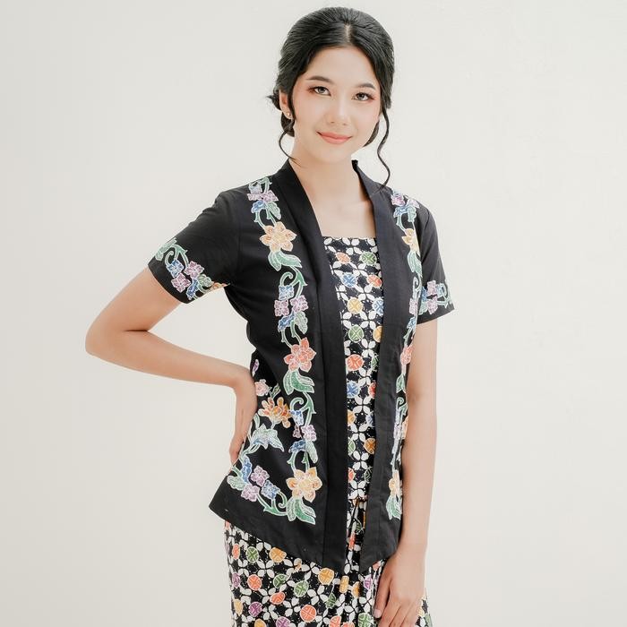 Kebaya Encim Batik Lengan Pendek - Hitam PS - XS
