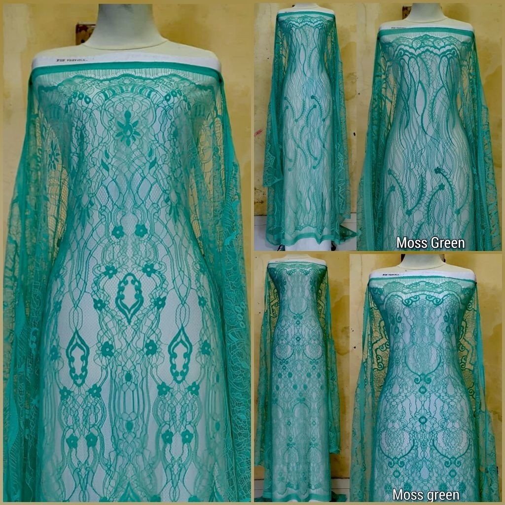 KAIN BROKAT CHANTILY WARNA MOSS GREEN HIJAU MUDA