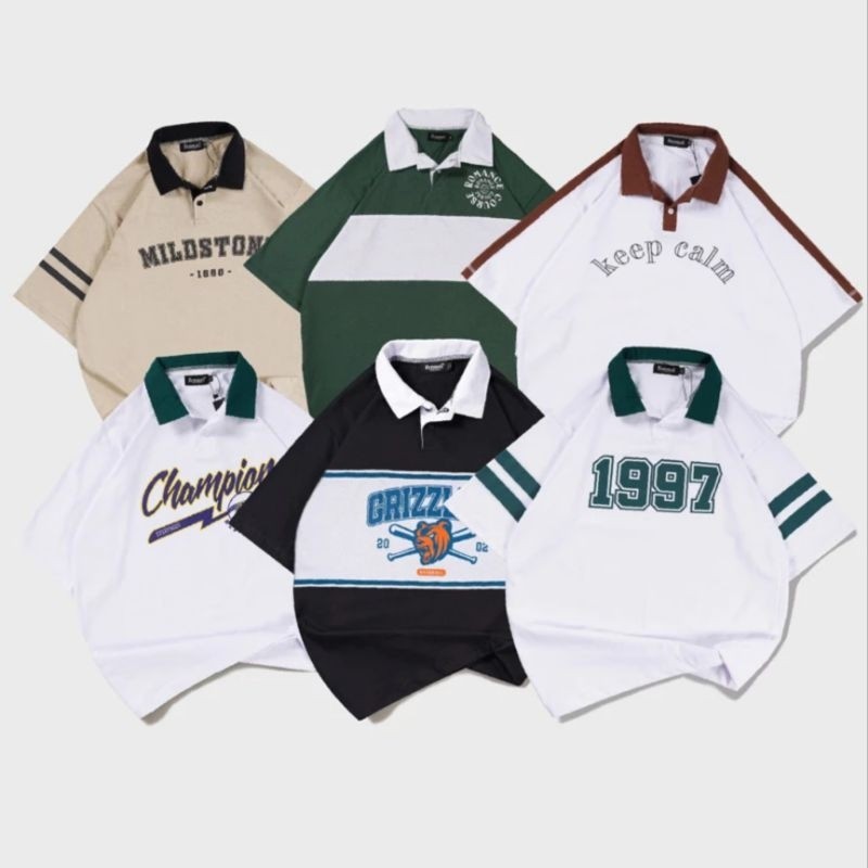 Fennel Baju Oversized Rugby Lengan Pendek Champion T-Shirt Cowok CO