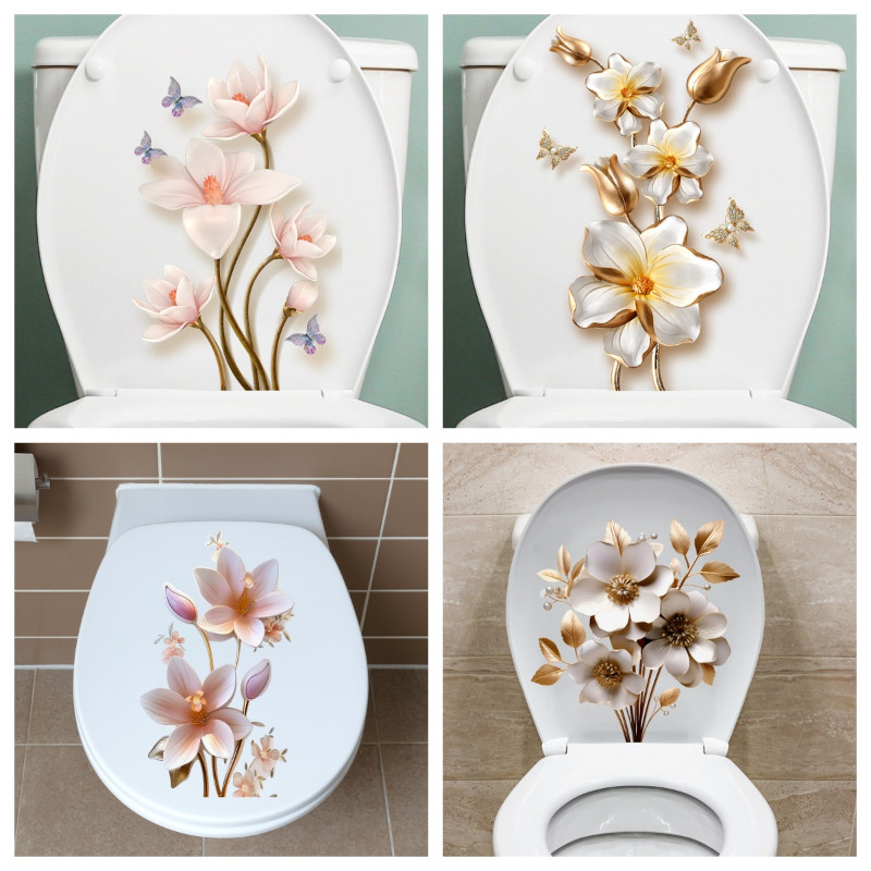 

Creative 3d three-dimensional flower wall stickers Toilet Cover Sticker Self Adhesive Mural Beautify furniture Decoration Decals