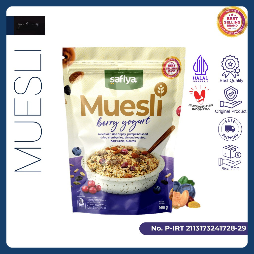 

Safiya Muesli Berry Yogurt 500 Gram Sereal With Almond Premium