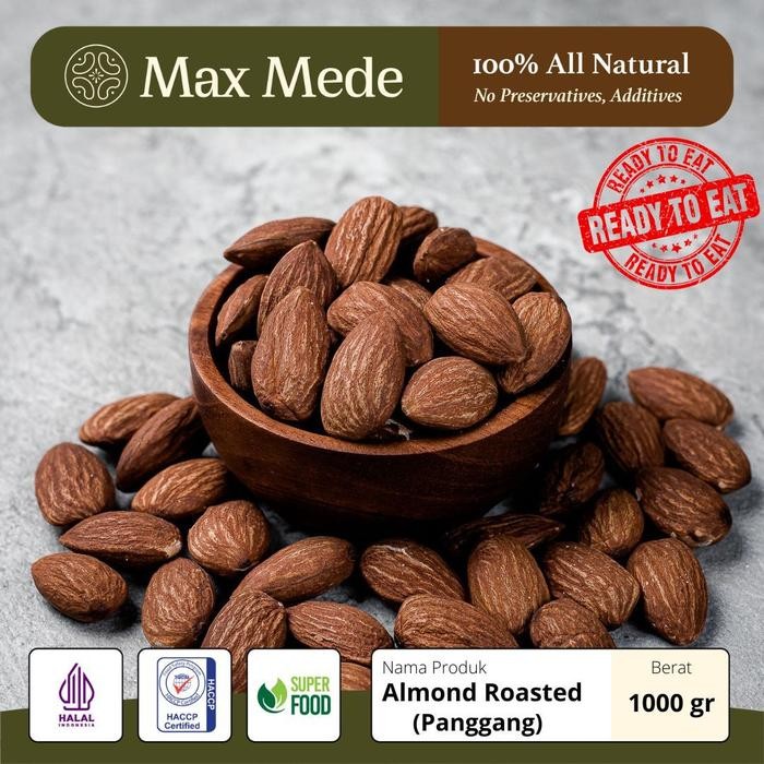 

Kacang Almond Panggang Roasted Kupas Utuh Tanpa Kulit Tawar Matang 1kg - 1Kg