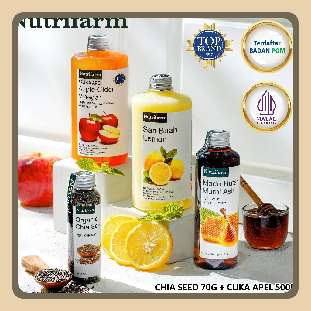 

Nutrifarm Paket Fit 4 In 1 Cuka Apel Lemon Madu Hutan Chia Seed / Cuka Apel 500 ml Lemon 500 ml Madu Hutan 250 ml Chia Seed 70 Gram