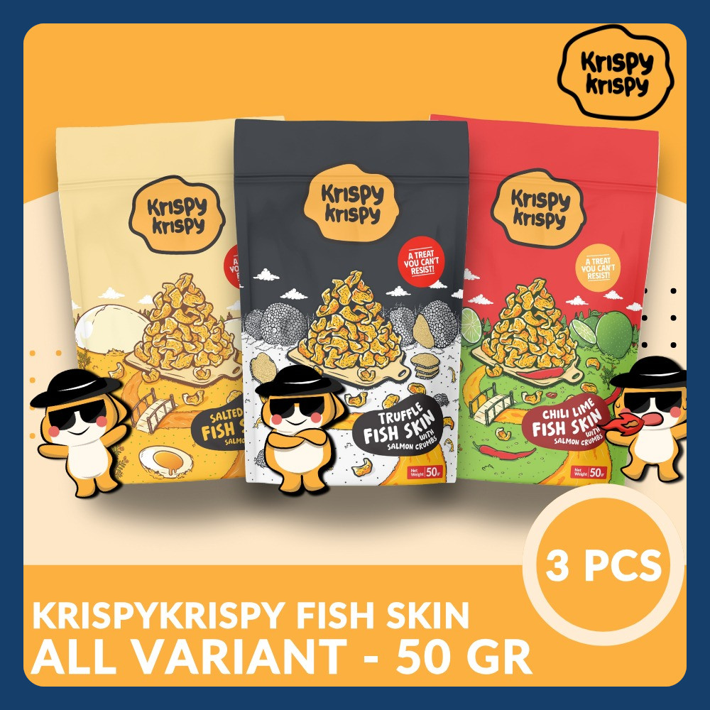 

Kerupuk Kulit Ikan Paket 3 Pcs Salted Egg, Truffle, dan Chili Lime - Cemilan Keripik Lokal Gurih Premium HALAL - KrispyKrispy