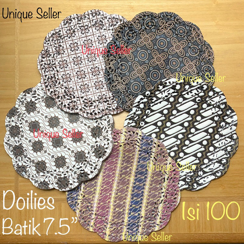 Isi[100] Paper Doilies BATIK 7.5 7,5 Diameter 19 cm untuk dus 20x20 / Alas Renda Kue Kering 7.5 / Do
