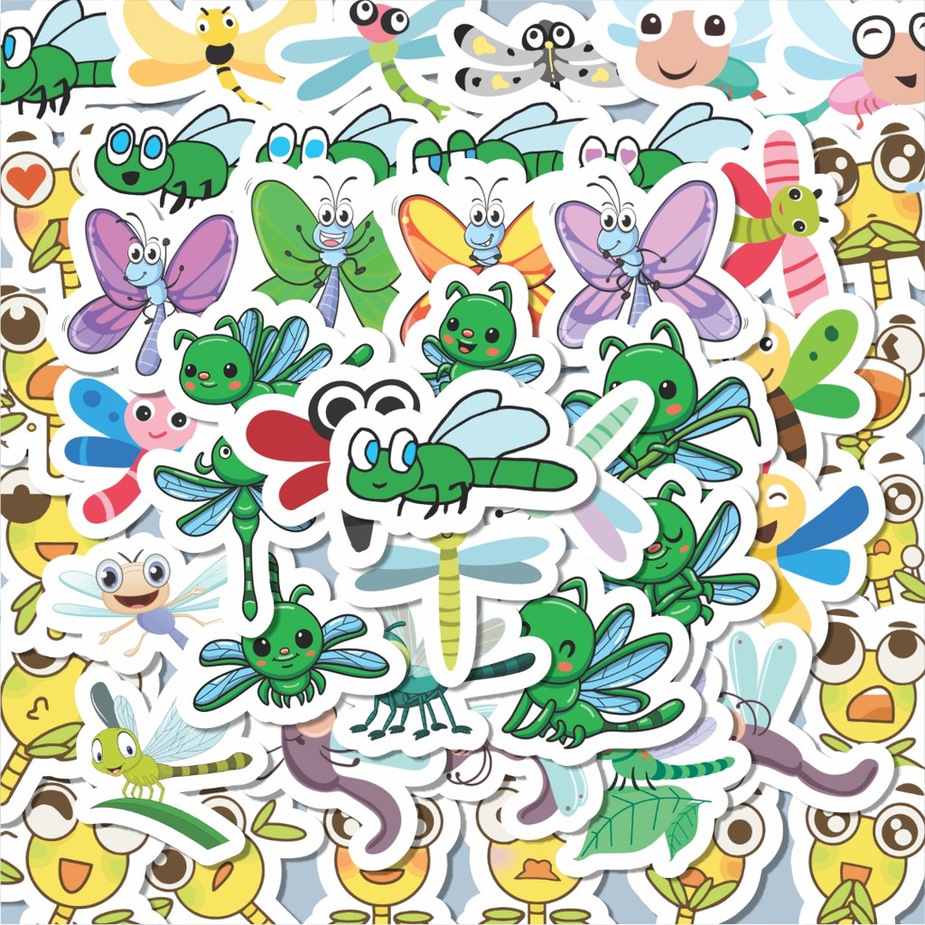 

100PCS Lucu Sticker Hewan Capung Lucu Anti Air Stikers Berperekat Waterproof Sticker Decal Buat Motor Helm Buku Journal Koper Casing HP Laptop Botol Minum