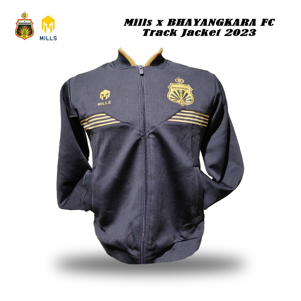Mills x Bhayangkara FC Track Jacket 2023_ Jaket Sweater Baseball Bhayangkara FC Hitam
