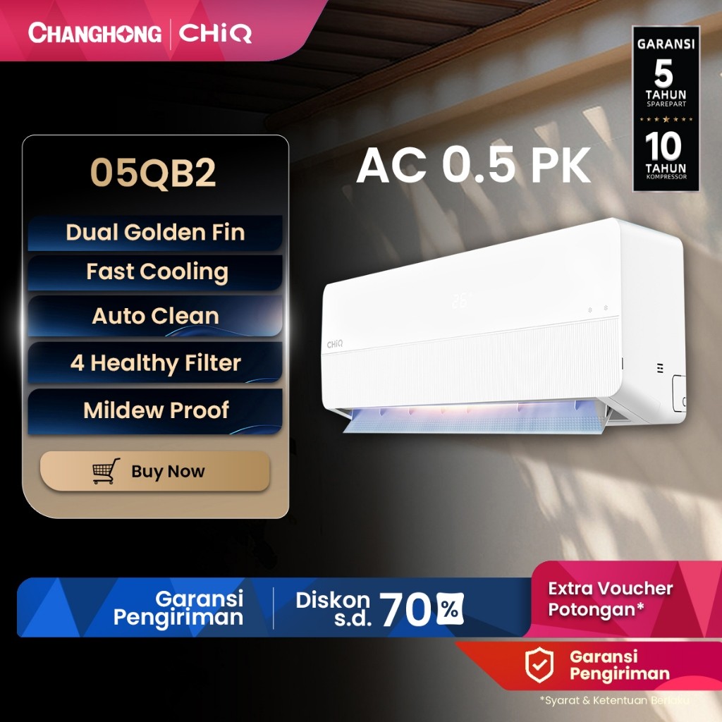 CHiQ AC 1/2 PK STANDARD 05QB2 [INDOOR + OUTDOOR UNIT ONLY] [FAST COOLING] [SLEEP MODE] [ECO MODE] [S