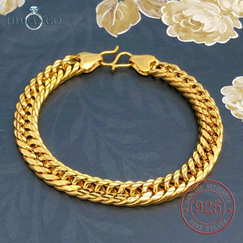 HIWANGO Gelang Dominan Pria Fashion Boss Emas 18k Hadiah Hari Ayah
