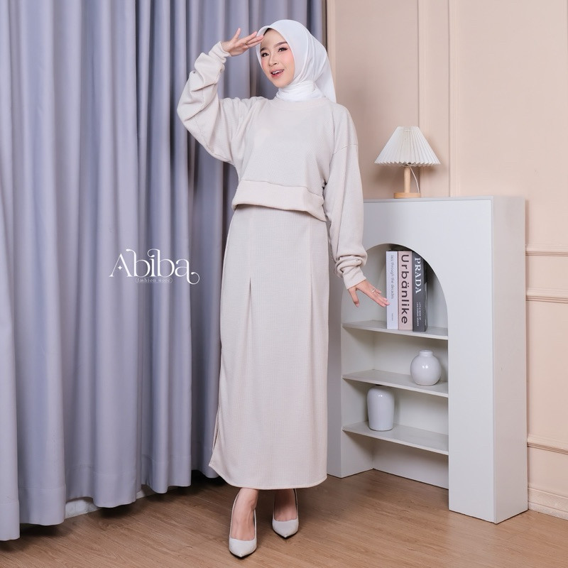 HAIFA-One Set Rok Wanita Waffle / Setelan Rok Wanita Waffle