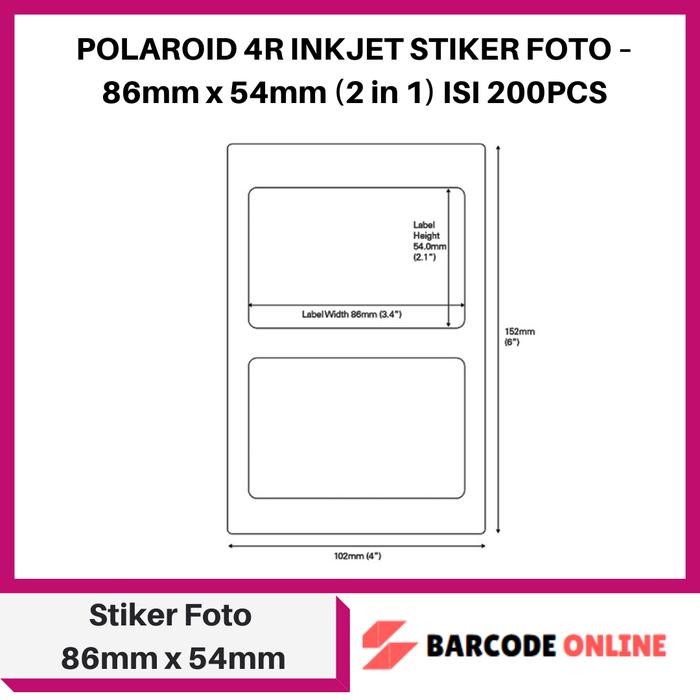 

POLAROID 4R INKJET STIKER FOTO – 86mm x 54mm (2 in 1) ISI 200PCS