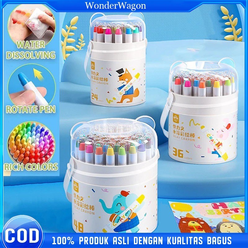 

Cod 24/36/48 Warna Colorful Bucket Krayon Crayon Set Mewarnai Alat Warna Set Anak Wipe and Clean Crayon Anti Kotor dan Patah Washable Silky Crayon Putar
