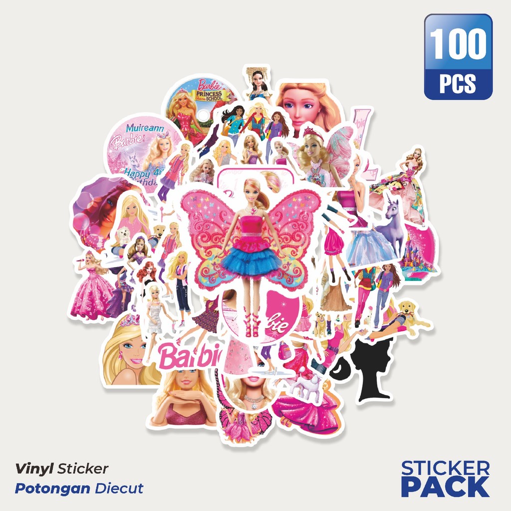 

Stiker Vinyl Sticker Kartun Barbie Sticker Waterproof Aesthetic- Untuk Laptop, Motor, dan Helm - Paper Stationery Pack