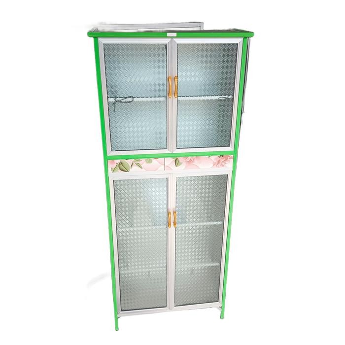 Lemari Rak Piring Aluminium 4 Pintu Motif Bunga