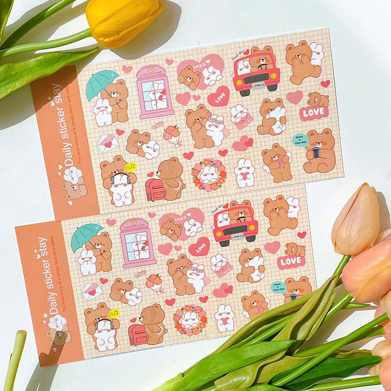 

Korean Import Original BONITO Kawaii Rabbit Bear Happy Couple Paper Stickers Scrapbooking Diy Journal Stationery Sticker Gift