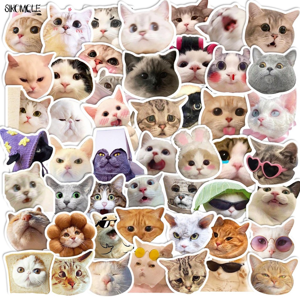 

10/30/50PCS Mix Cartoon Cat Expression Big Head Photo Stickers Animal For Children DIY Toy Travel Laptop Graffiti Sticker Decals