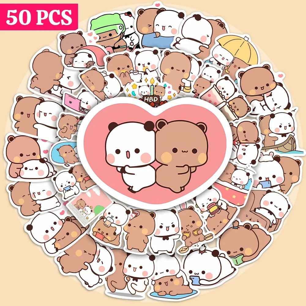 

50sheets/set Panda Cute Bear and Panda Stickers PVC Bear Bubu Dudu Stickers Waterproof Cartoon Cartoon Bear and Panda Stickers