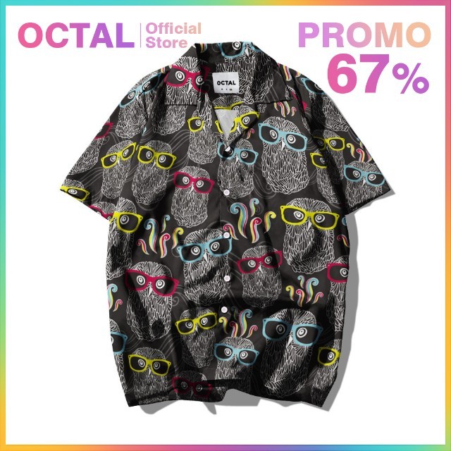 OCTAL - Kemeja Motif Pattern Pantai Printing Kasual Pria - Wanita KMP-0168