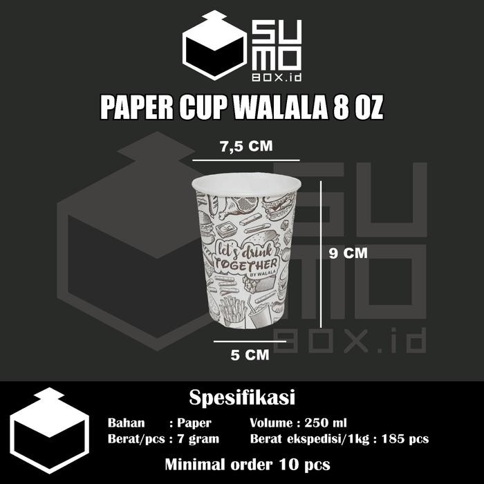 Promo Paper cup walala 8Oz/ Gelas kertas kopi teh tahan panas 240ml [ECERAN] terlaris