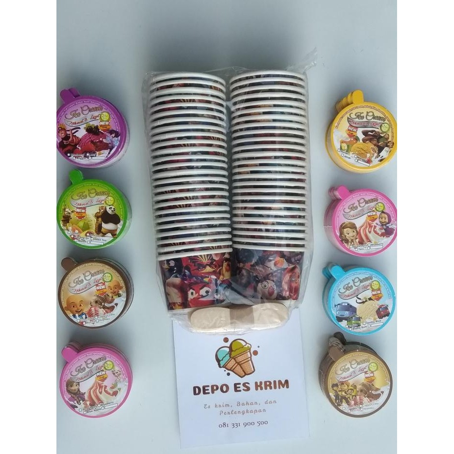 Promo Paper Cup Kertas Es Krim Ice Cream 50 ml lengkap Tutup Sendok komplit - Cup saja terlaris