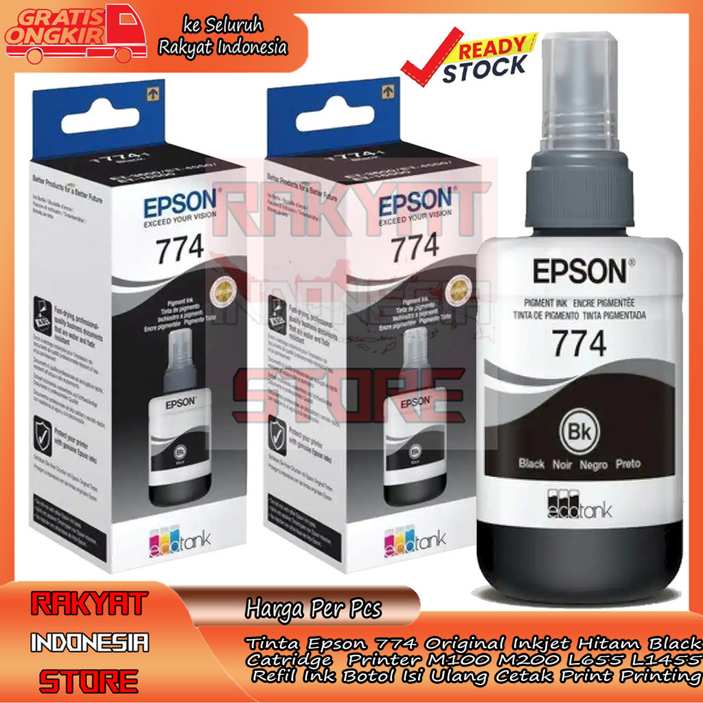 Epson 774 Tinta Original Inkjet Hitam Catridge Botol Printer M100 M200 L655 L1455 Dokumen Foto Undan