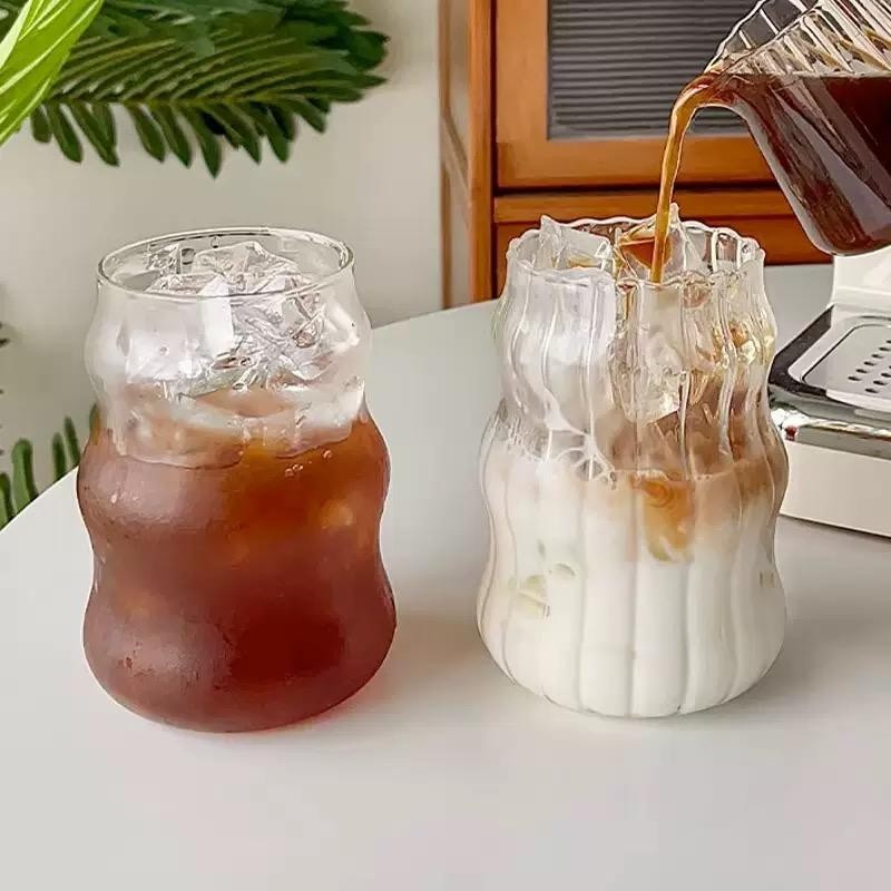 Gelas Kopi Teh ala Cafe / Gelas Minum Kaca Stripe Polos Tinggi Pendek ala Cafe Estetik Elegan / Gela