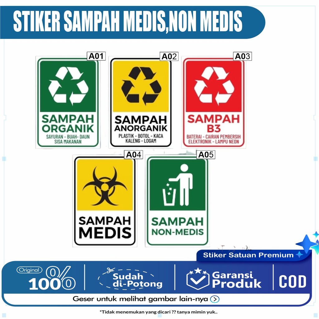 

Stiker Penanda Tempat Jenis Sampah | Organik Non Anorganik Medis Infeksius | Bahan Vinyl